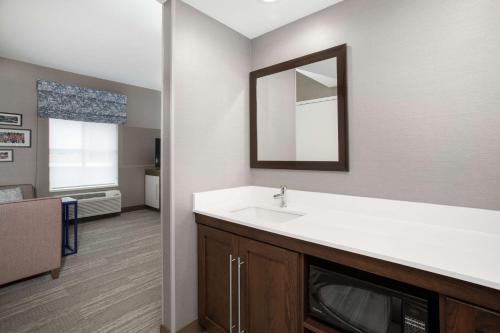 ein Bad mit einem Waschbecken und einem Spiegel in der Unterkunft Hampton Inn And Suites Logan, Ut in Logan