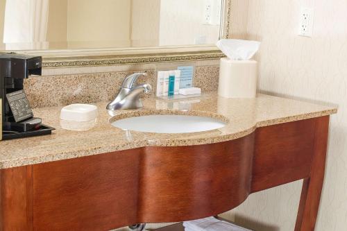 una barra de baño con lavabo en una habitación de hotel en Hampton Inn Littleton en Littleton