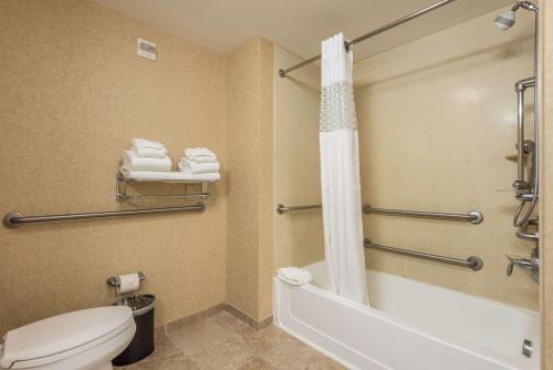 a bathroom with a toilet and a shower at Hampton Inn & Suites Orlando-South Lake Buena Vista in Kissimmee