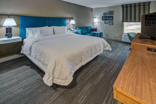 Habitación de hotel con cama y TV en Hampton Inn Orlando-Maingate South, en Davenport
