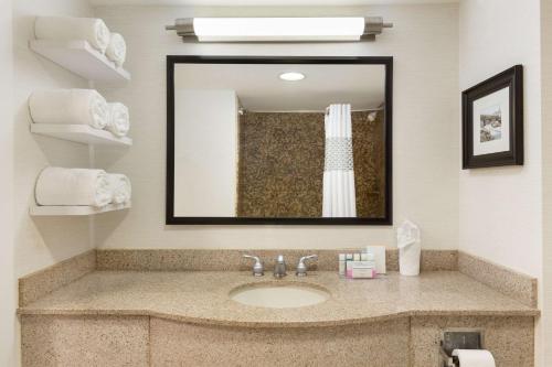 a bathroom with a sink and a mirror at Hampton Inn & Suites by Hilton Manchester Bedford in Bedford