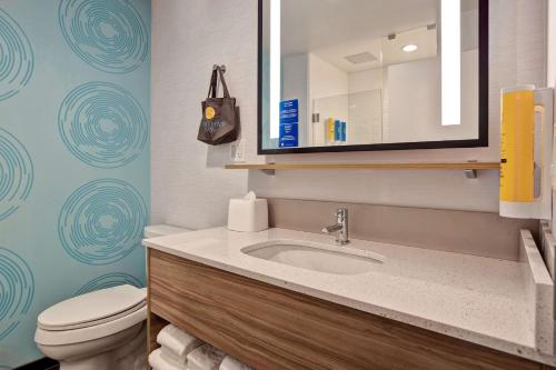 a bathroom with a sink and a toilet and a mirror at Tru By Hilton Manassas, Va in Manassas