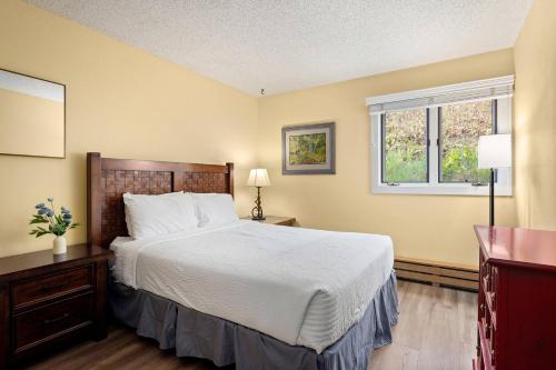 Un dormitorio con una cama grande y una ventana en Snowmass Mountain D1, en Snowmass Village