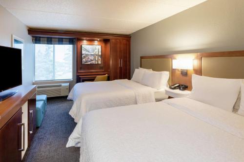 a hotel room with two beds and a flat screen tv at Hampton Inn Minneapolis/Eagan in Eagan