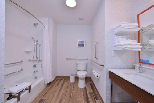 a white bathroom with a toilet and a sink at Hampton Inn Lakeville Minneapolis, Mn in Lakeville