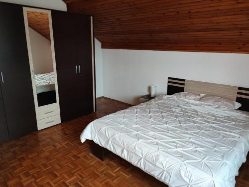 a bedroom with a large bed and a mirror at Big Borak in Veliki Borak