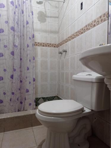 a bathroom with a white toilet and a sink at DON- PABLITo in Quito