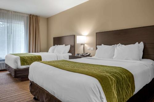 um quarto de hotel com duas camas e uma janela em Comfort Inn em Connellsville