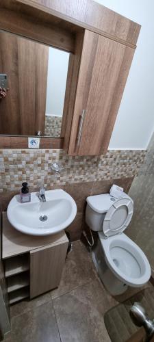 ein Bad mit einem WC und einem Waschbecken in der Unterkunft Apartamento Eje Cafetero - Cerca Parque del Café - Tebaida in La Tebaida