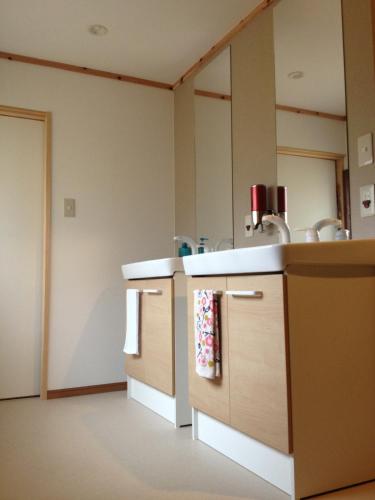 a bathroom with a counter with a towel on it at Stay Nikko Guesthouse in Nikko