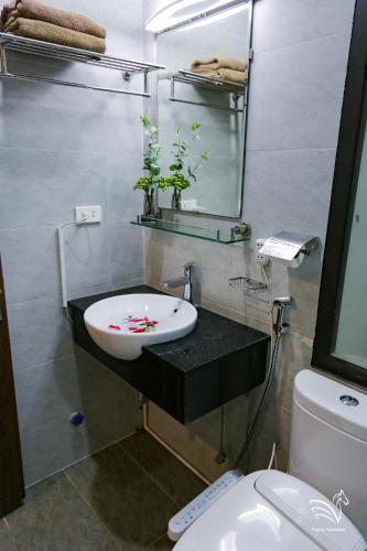 a bathroom with a sink and a toilet at Pegasy Apartments & Travel in Hanoi