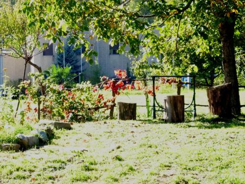 un parque con valla, árboles y césped en IL FAGGIO ROSSO en Missaglia