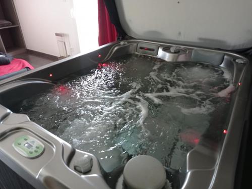 a bath tub filled with water in a car at Paradis Secret Spa in Damprichard