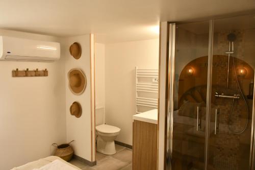 a bathroom with a shower and a toilet at Wistéria - Piscine - Le Pré Pommier - BY PRIMO C0NCIERGERIE in Azé