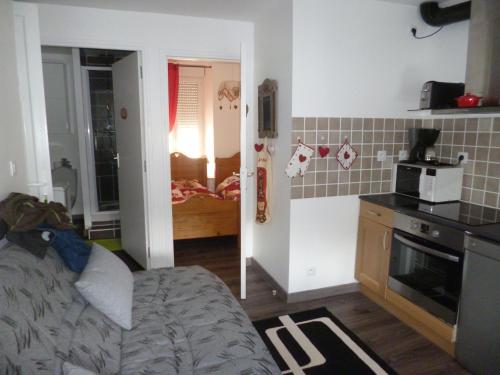 Habitación con cocina y cama. en Résidence les Capucines, en Le Mont-Dore