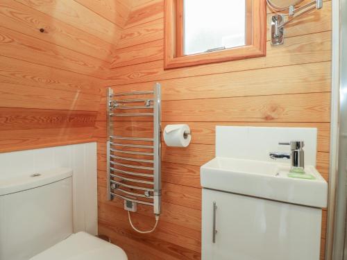 a small bathroom with a toilet and a sink at Pod No 28 in Keswick
