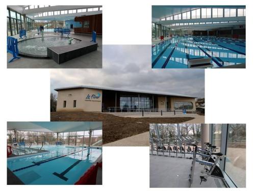 a collage of photos of a swimming pool at Le Sophora in Chéu