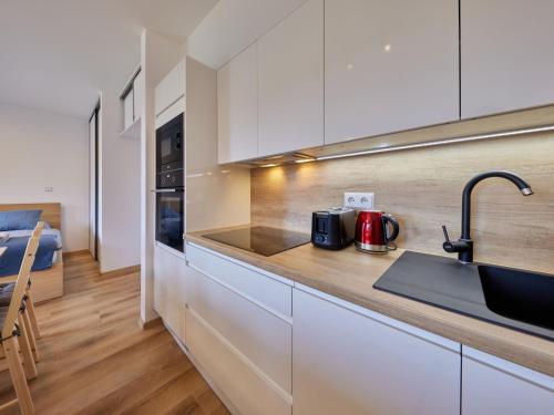 a kitchen with a sink and a counter top at Studio Černý Důl-1 by Interhome in Cerny Dul