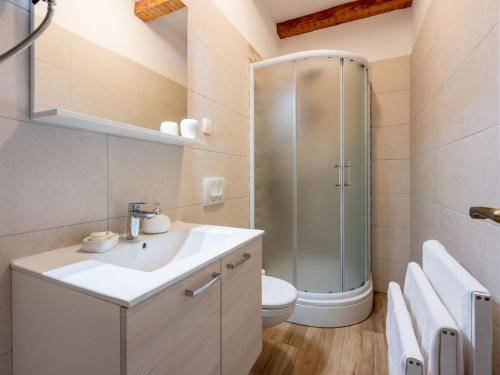 a bathroom with a shower and a sink and a toilet at Holiday Home Lukata by Interhome in Drivenik