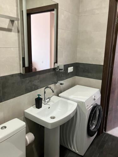 a bathroom with a sink and a washing machine at Villa Old Batumi in Batumi