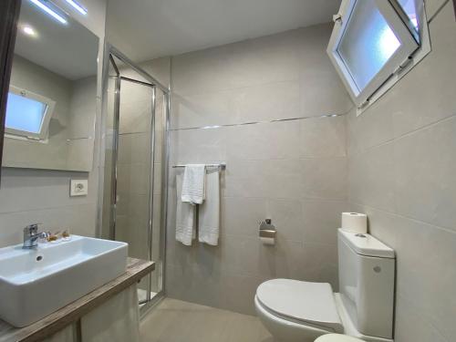 a bathroom with a sink and a toilet and a shower at Hostal La Pilarica in Marbella