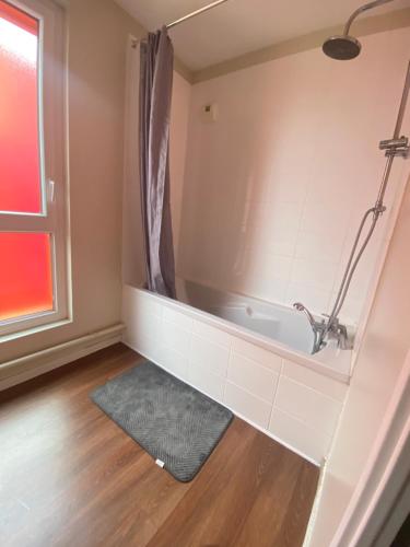 a bathroom with a bath tub and a window at Somie in Lille