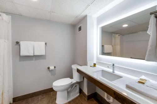 a bathroom with a toilet and a sink and a mirror at Best Western Plus Mount Vernon - Fort Belvoir in Alexandria