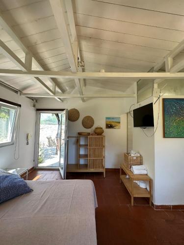 a bedroom with a bed and a flat screen tv at Depandance Casa Paolina in Capri