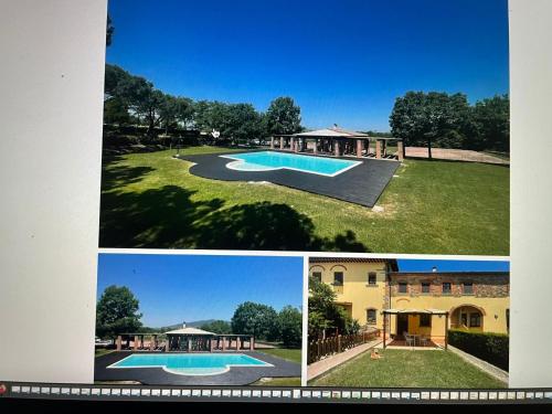 un collage di foto di una casa e di una piscina di Villaggio Poggio rosso a Poderi Rancoli