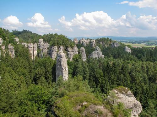 a view of a group of rocks and trees at Chaloupka v Českém Ráji in Semily