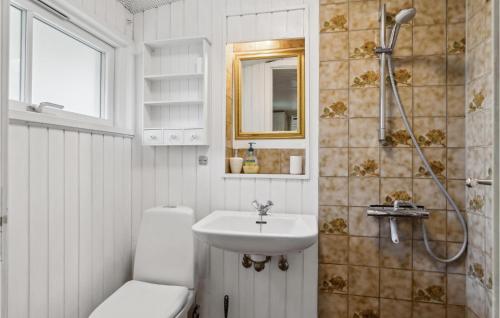 een badkamer met een toilet, een wastafel en een douche bij Beautiful Home In Vig With Wifi in Vig