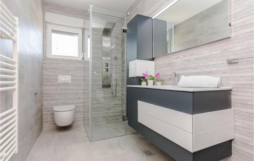 een badkamer met een douche, een toilet en een wastafel bij Villa Nerina in Nin