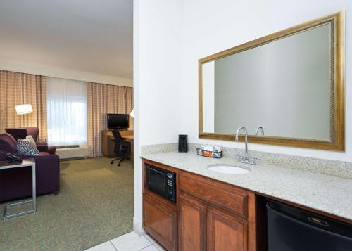 una camera d'albergo con lavandino e specchio di Hampton Inn Odessa a Odessa