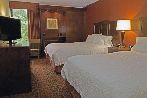 a hotel room with two beds and a flat screen tv at Hampton Inn Norfolk/Chesapeake - Greenbrier Area in Chesapeake