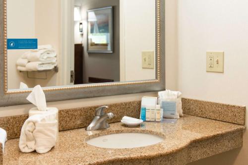 a bathroom with a sink and a mirror at Hampton Inn Gloucester in Gloucester