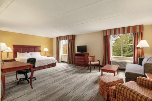 Habitación de hotel con cama y escritorio en Hampton Inn & Suites Williamsburg Historic District, en Williamsburg