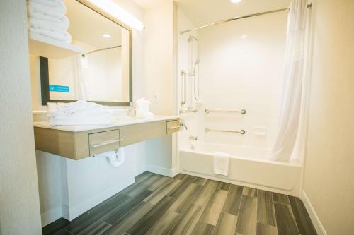een badkamer met een bad, een wastafel en een douche bij Hampton Inn & Suites Tempe/Phoenix Airport, Az in Tempe