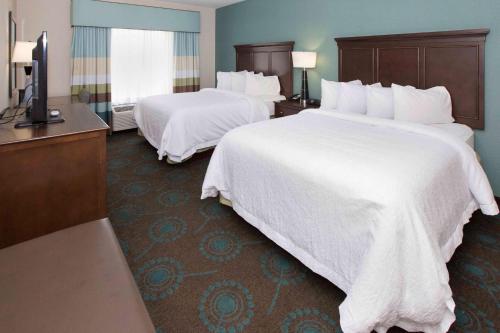 a hotel room with two beds and a flat screen tv at Hampton Inn Bridgeville in Bridgeville