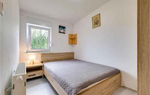 um quarto com uma cama, uma secretária e uma janela em Amazing Home In Zasadbreg With Outdoor Swimming Pool, Wifi And 2 Bedrooms em Zasadbreg
