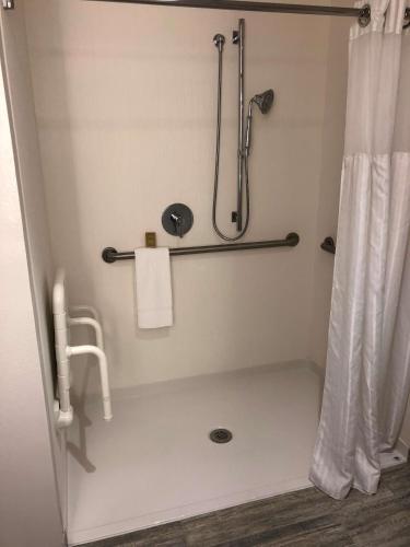a bathroom with a shower and a toilet at The Island House Hotel a Doubletree by Hilton in Orange Beach