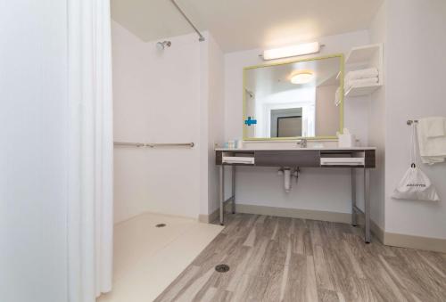 a bathroom with a sink and a mirror at Hampton Inn Norwich in Norwich