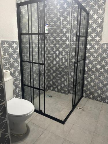 ein Bad mit Dusche und WC in der Unterkunft Deluxe Two bedroom apartment in nışantaşı in Istanbul