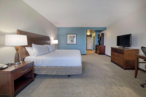 a hotel room with a bed and a television at Hilton Garden Inn Durham Southpoint in Durham