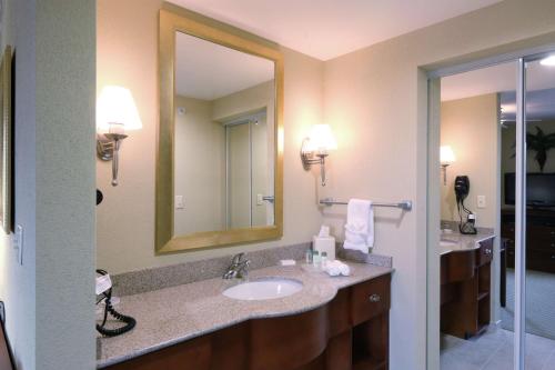 Homewood Suites by Hilton Rochester - Victor في فيكتور: حمام مع حوض ومرآة