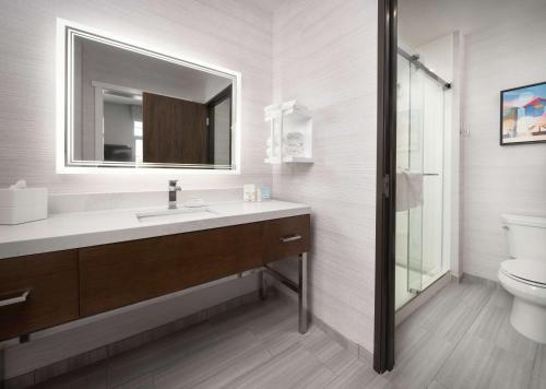 La salle de bains est pourvue d'un lavabo, de toilettes et d'un miroir. dans l'établissement Hampton Inn & Suites El Cajon San Diego, à El Cajon