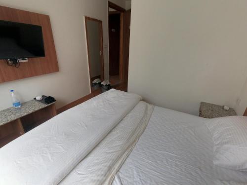 a white bed in a room with a television at OLIVIA HOME STAY in Dehradun