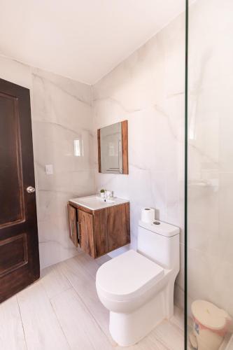 a bathroom with a toilet and a sink at Hotel Las Rosas de Punta Cana in Punta Cana