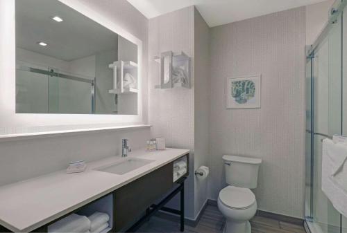 a bathroom with a sink and a toilet and a mirror at Hampton Inn Patterson, Ca in Patterson
