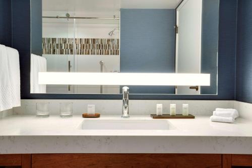 a bathroom with a sink and a mirror at Embassy Suites by Hilton Scottsdale Resort in Scottsdale