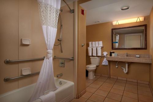 Hampton Inn & Suites Phoenix/Scottsdale في سكوتسديل: حمام مع حوض ومرحاض ومغسلة